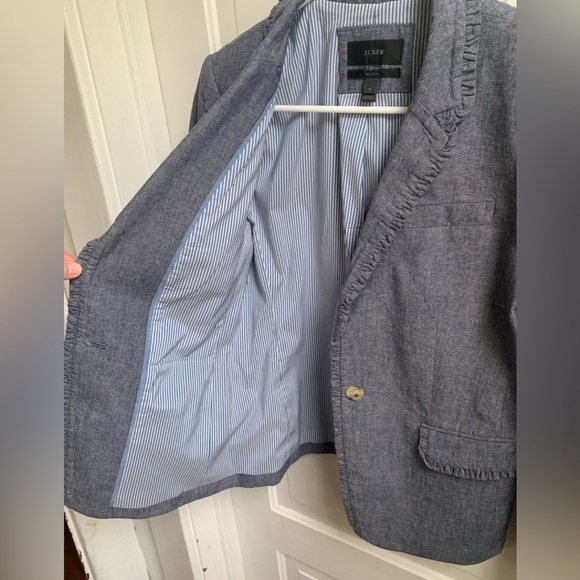 J Crew Regent Blazer Chambray Ruffle Size 8 Blue - Picture 7 of 9